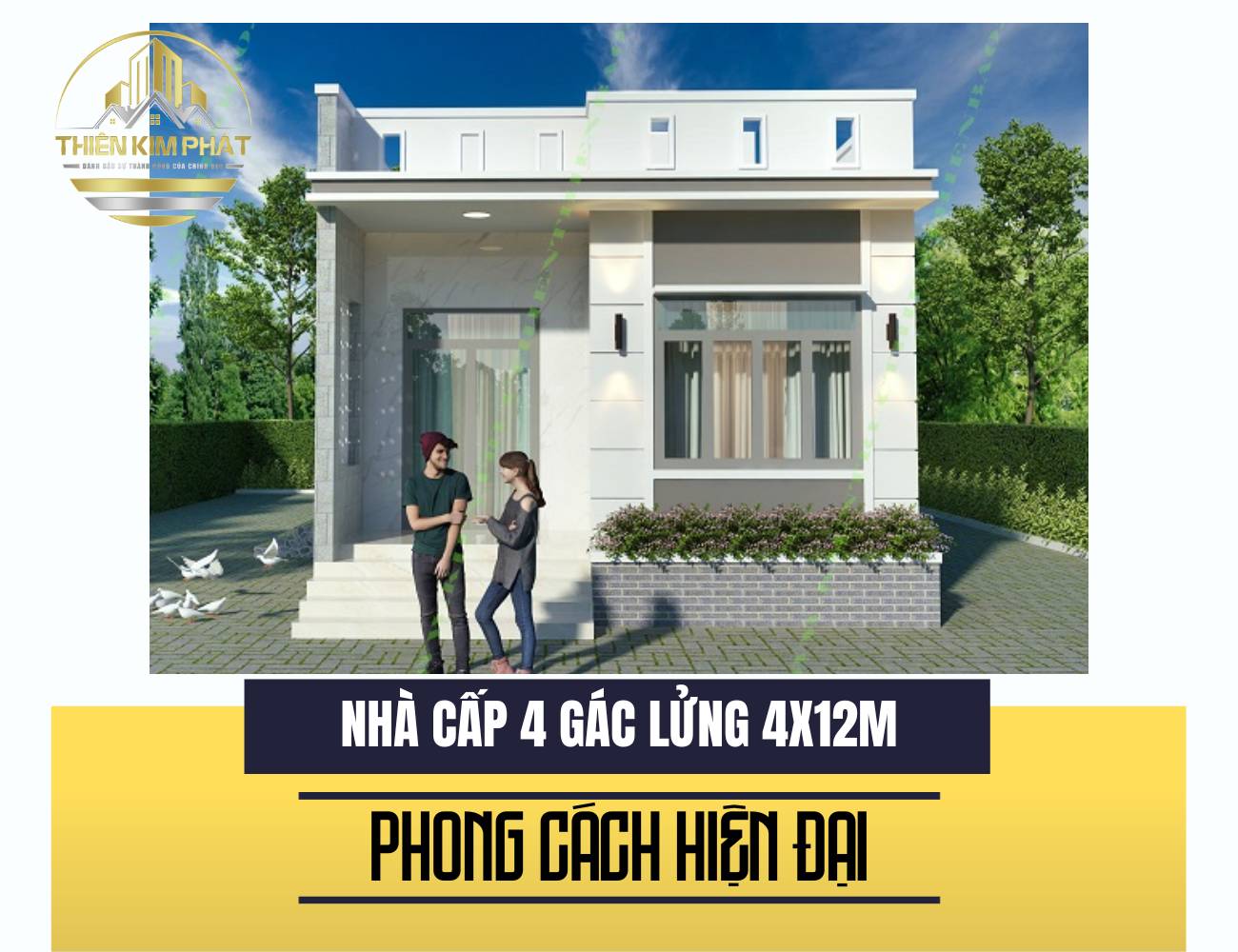 Mẫu nhà cấp 4 4x12m có gác lửng