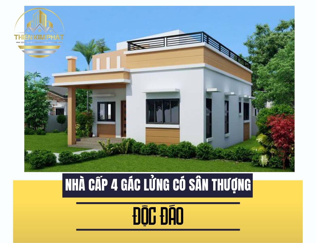 mẫu nhà cấp 4 gác lửng có sân thượng