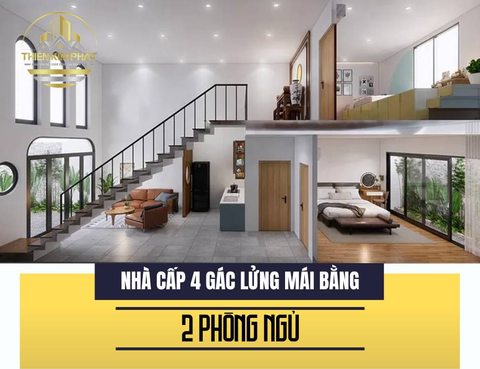 nhà cấp 4 với gác lửng mái bằng