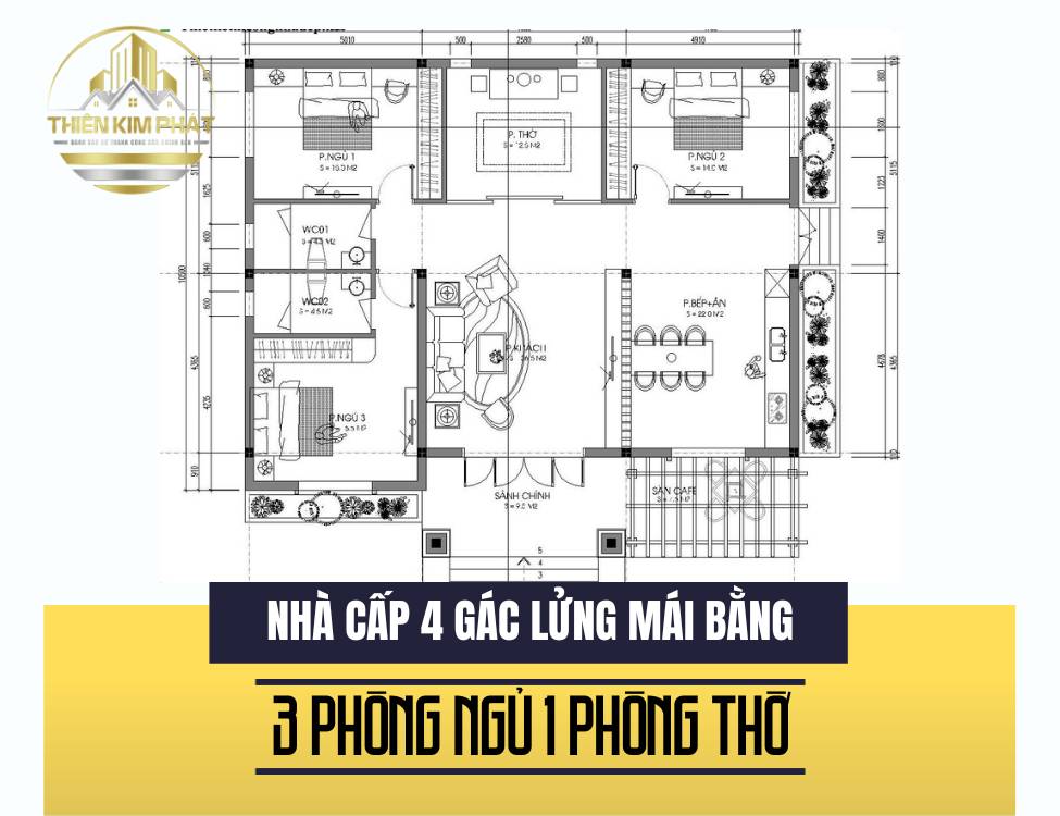 nhà cấp 4 với gác lửng mái bằng