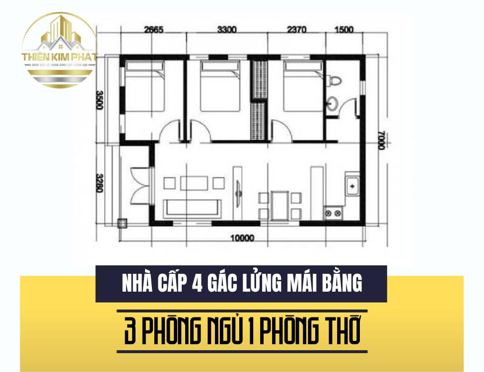 nhà cấp 4 với gác lửng mái bằng