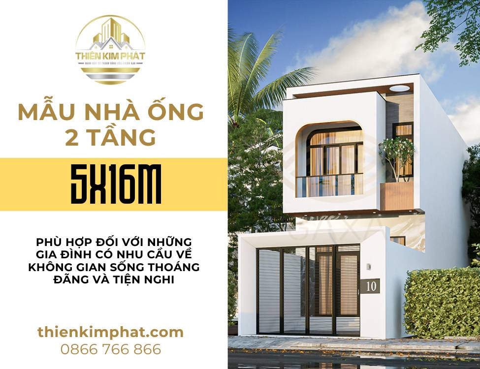 Mẫu nhà ống 2 tầng 3 phòng ngủ 5x16m