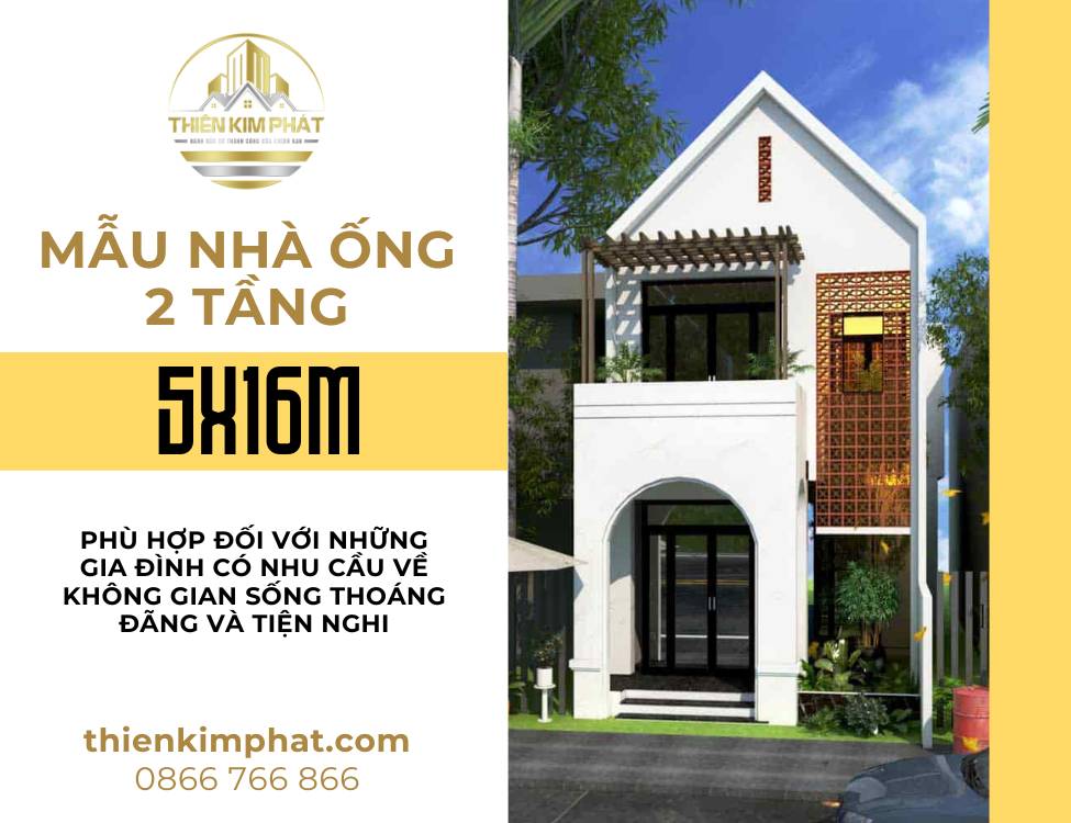 Mẫu nhà ống 2 tầng 3 phòng ngủ 5x16m