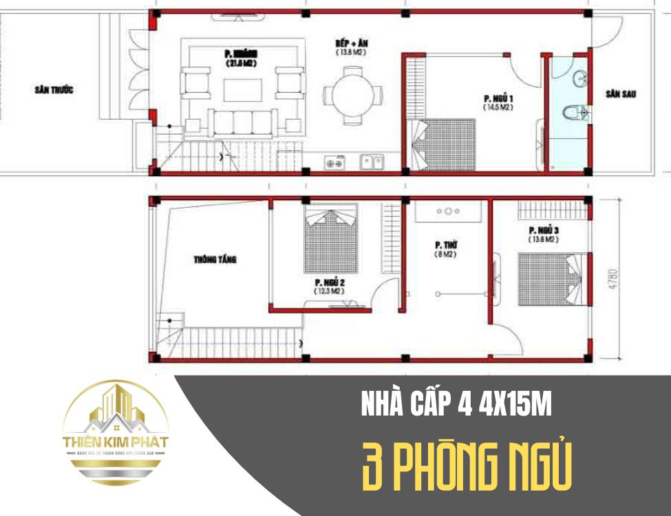 mẫu nhà cấp 4 4x15m