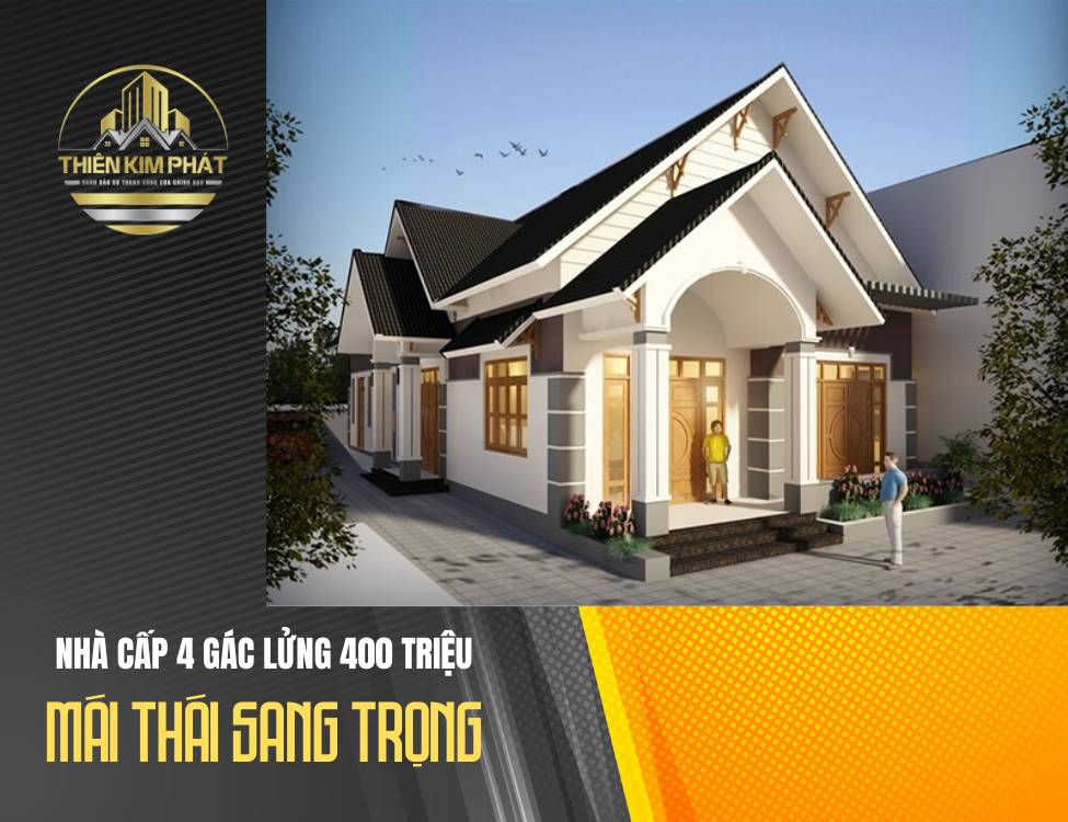 Mẫu nhà cấp 4 mái Thái gác lửng 400 triệu sang trọng