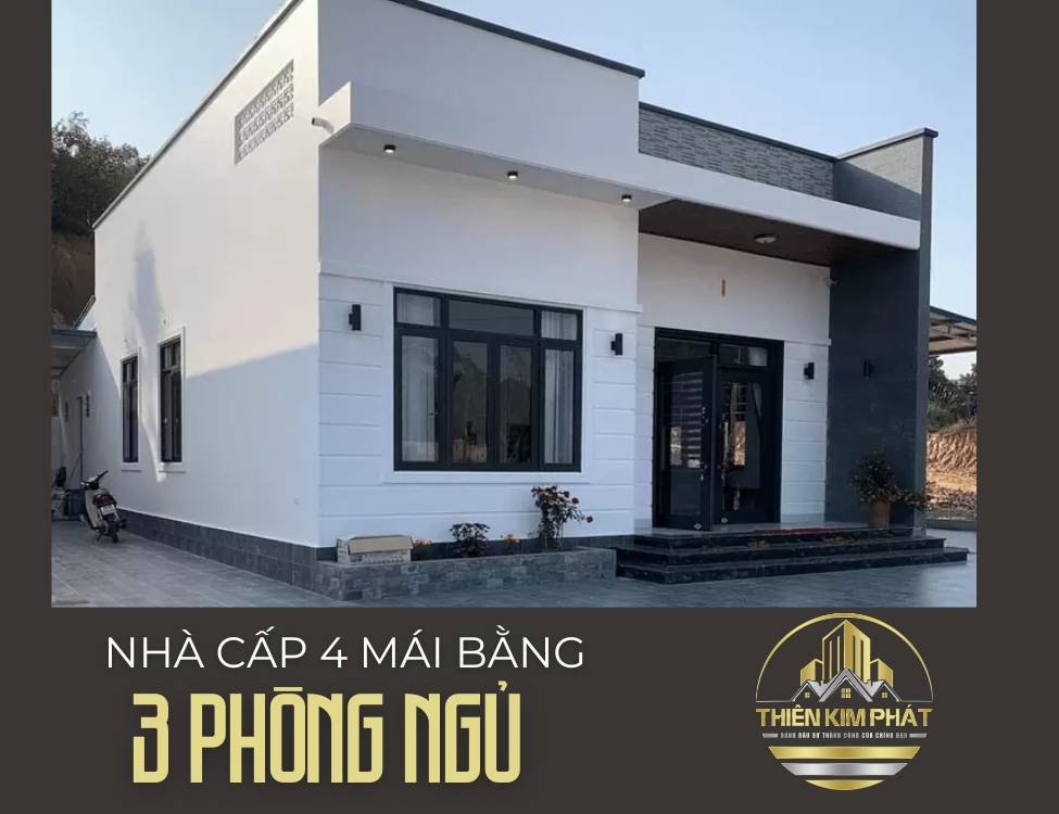 Mẫu nhà cấp 4 mái bằng 3 phòng ngủ