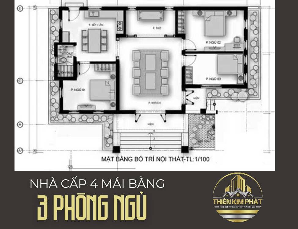 Mẫu nhà cấp 4 mái bằng 3 phòng ngủ